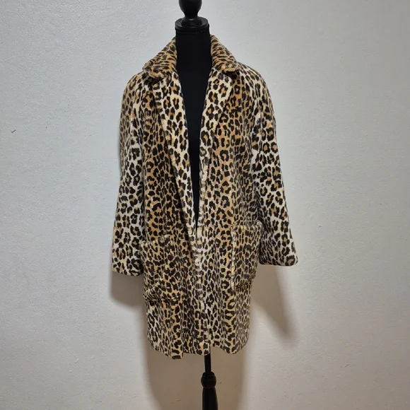 Vintage Leopard Print Car Coat 2 Large Front Pockets Gorgeous! - Picture 3 of 11